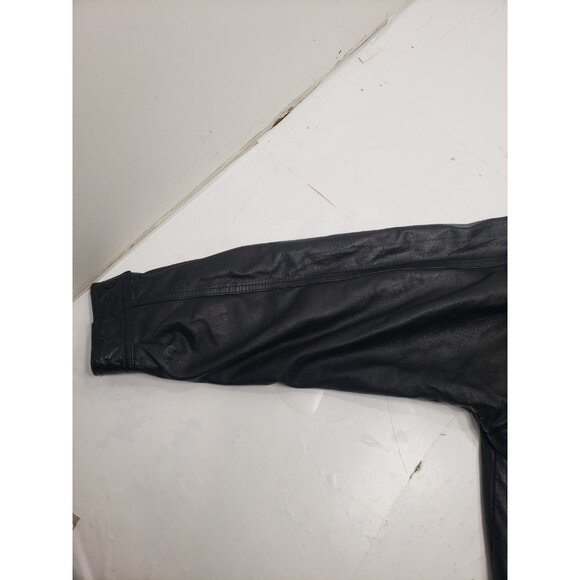 Boss Leather Black Leather Bomber Motorcycle Full Zip Button Up Jacket Size ? - Picture 8 of 16